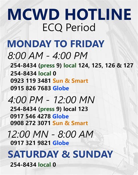 mcwd hotline|In view of ECQ, here .